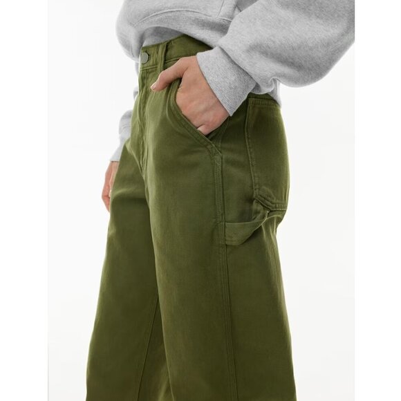 Aritzia TNA Greenwich Pant High-Waisted Carpenter Twill Olive Green Pants Size 2 - Picture 2 of 13